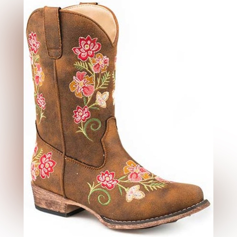 Roper Girls’ Juliet Vintage Faux Leather Embroidered Western Boots – Size 1